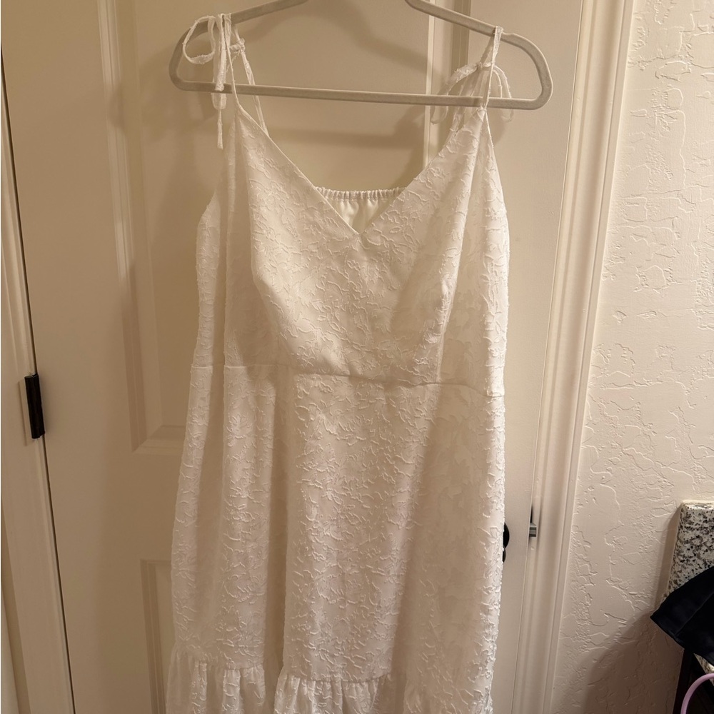 SHEIN White Lace Midi Dress with Tie Straps